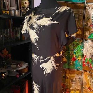 Zara Silk Feather Print Old Hollywood Dress Size 6